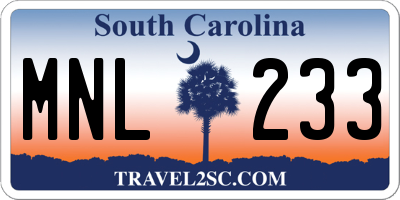 SC license plate MNL233