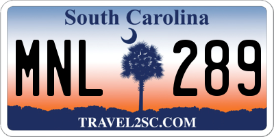 SC license plate MNL289