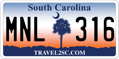 SC license plate MNL316