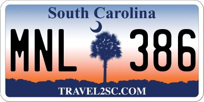 SC license plate MNL386