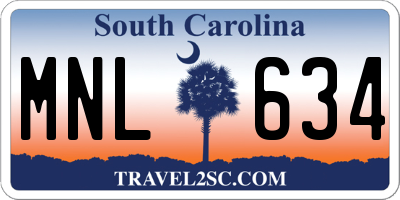 SC license plate MNL634