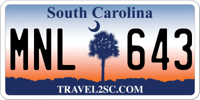 SC license plate MNL643