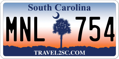 SC license plate MNL754