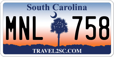 SC license plate MNL758