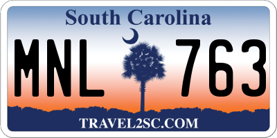 SC license plate MNL763