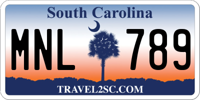 SC license plate MNL789