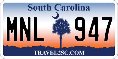 SC license plate MNL947