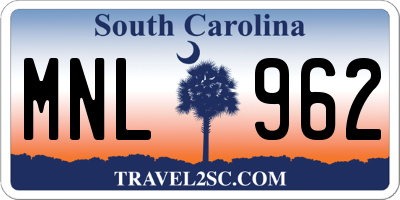 SC license plate MNL962