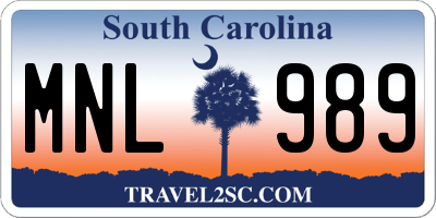 SC license plate MNL989