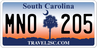 SC license plate MNO205
