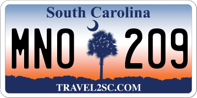 SC license plate MNO209