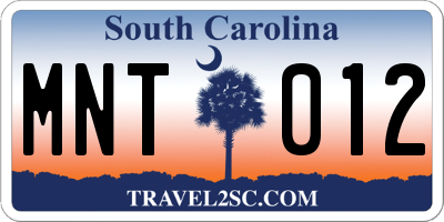 SC license plate MNT012