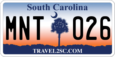 SC license plate MNT026