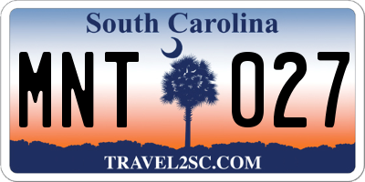 SC license plate MNT027