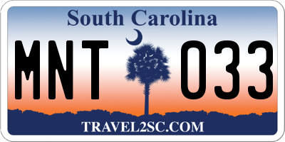 SC license plate MNT033