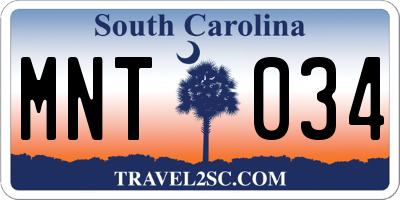 SC license plate MNT034