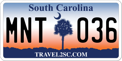 SC license plate MNT036