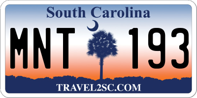 SC license plate MNT193
