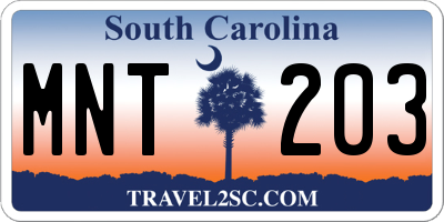 SC license plate MNT203