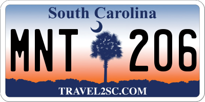 SC license plate MNT206