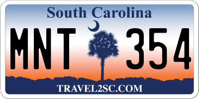 SC license plate MNT354
