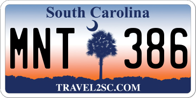 SC license plate MNT386