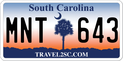 SC license plate MNT643
