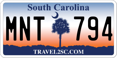 SC license plate MNT794