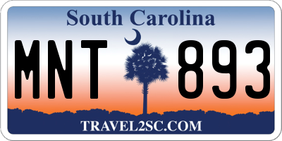SC license plate MNT893