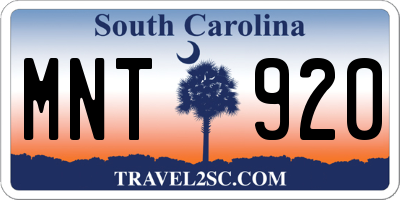 SC license plate MNT920