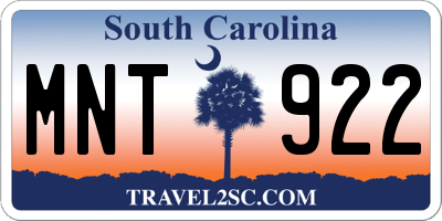 SC license plate MNT922