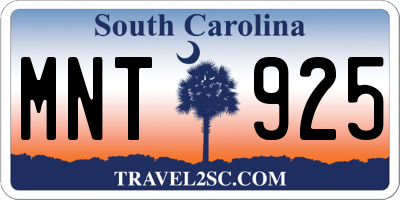 SC license plate MNT925