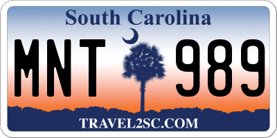SC license plate MNT989