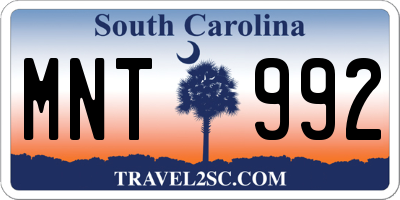 SC license plate MNT992
