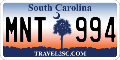 SC license plate MNT994