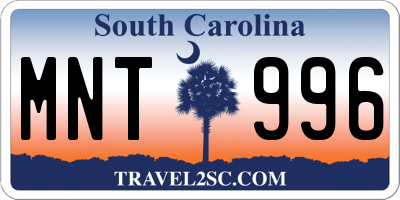 SC license plate MNT996