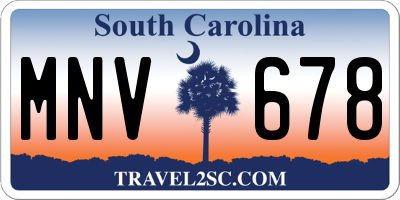 SC license plate MNV678
