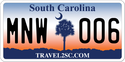 SC license plate MNW006