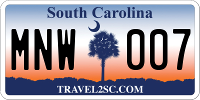 SC license plate MNW007
