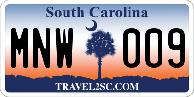 SC license plate MNW009