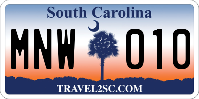 SC license plate MNW010