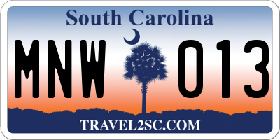 SC license plate MNW013