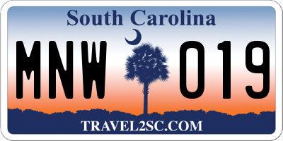 SC license plate MNW019