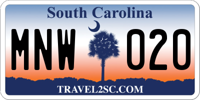 SC license plate MNW020