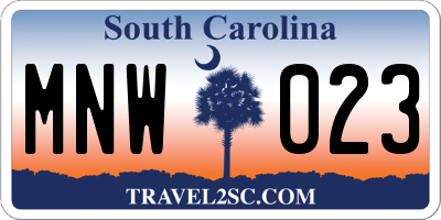 SC license plate MNW023