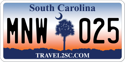 SC license plate MNW025