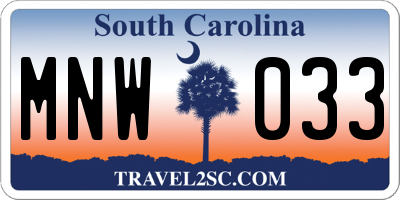 SC license plate MNW033