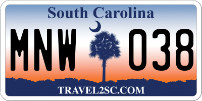 SC license plate MNW038