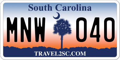 SC license plate MNW040