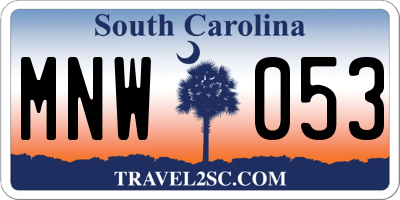 SC license plate MNW053